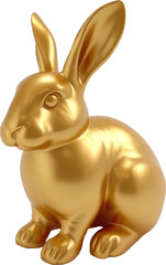 A golden, textured Easter bunny statue with a reflective surface isolated. 3d rabbit graphic. Generative AI