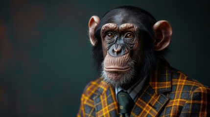 Elegantly suited monkey strikes a stylish pose, embodying the perfect blend of animal charm and human sophistication - Generative AI. - obrazy, fototapety, plakaty