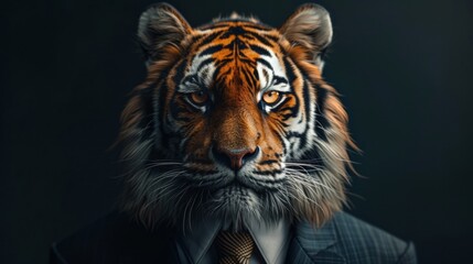The dapper tiger confidently poses in his chic attire, exuding charm and charisma in his human-like stance.
