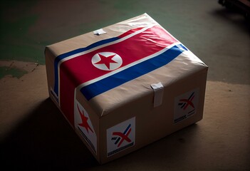 Drone Delivering a Package With the Flag of - North Korea. Generative AI