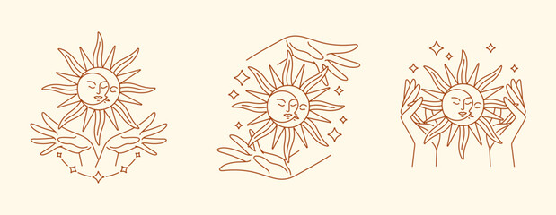 sun and moon line art illustration vector