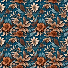 Möbelaufkleber floral background in blue brown color. seamless pattern © Эля Эля