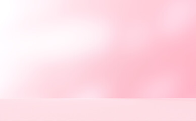 Empty pink colour room studio with sunlight effect shadow on the floor and wall for product presentation. Minimal backdrop design. Cosmetic, beauty and fashion showroom. Summer background mock up. 	
