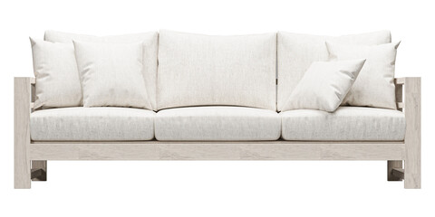 Outdoor wood white sofa isolated on white background. FUrniture collection. 