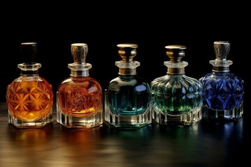 Obraz na płótnie Canvas Perfume bottles and essences, making spiritof products. Generative AI