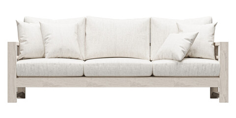 Outdoor wood white sofa isolated on white background. FUrniture collection. 3D render