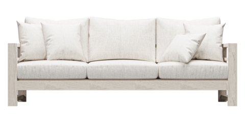 Outdoor wood white sofa isolated on white background. FUrniture collection. 3D render