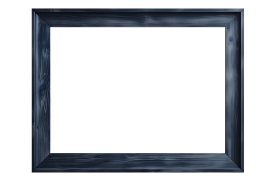 Horizontal dark blue empty picture frame isolated on transparent or white background