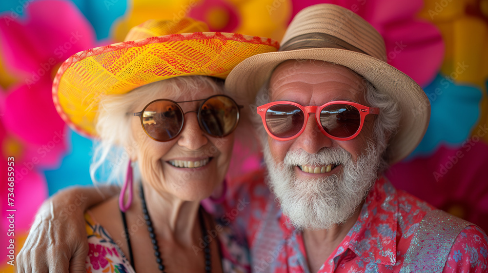 Wall mural Senior couple enjoying vacation. Husband and wife travel buddies.