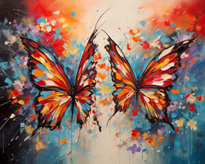 Obraz na płótnie Canvas Watercolore painting of pair of butterfly. Butterflies are often used in love stories. and improving and promoting luck. Used for making posters, postcards, brochures and wallpaper.