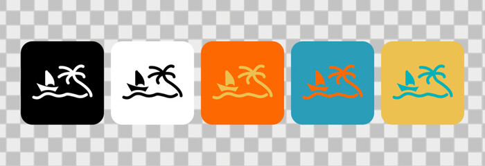 Beach element icons with yacht, palm and wave . For logo, symbol or web design. Vector flat illustration.