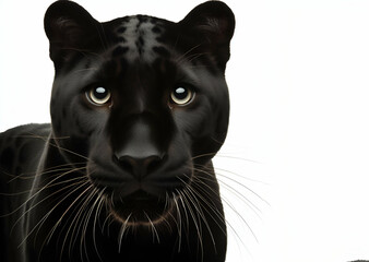 Fototapeta premium Snarling Black Panther on white backdrop ai generative
