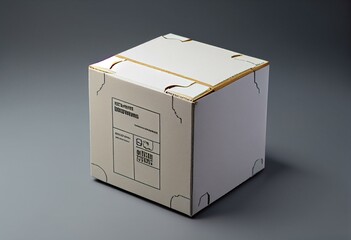 White carton cardboard box for postal shipping on grey background. Generative AI