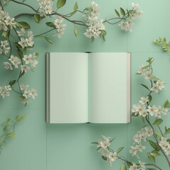 Book with flowers decorative background.