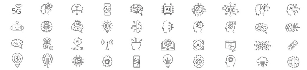 Artificial intelligence icon set. liner  icons Collection illustration Vector - obrazy, fototapety, plakaty