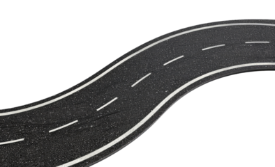 Winding asphalt road isolated on transparent background, top view