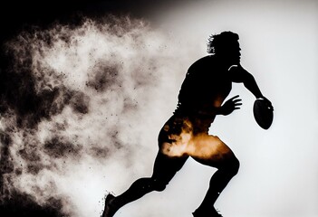 Rugby Player Running Ball Silhouette. Generative AI