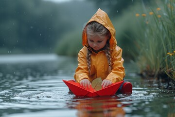 Fall Fashion: Little Girl in Yellow Raincoat and Boots Generative AI