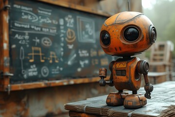 Fototapeta premium Orange Robot with Calculator Eyes Generative AI
