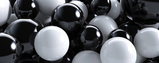 Balls glossy black and white background.