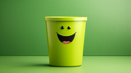 Happy coffee cup on green background, ideal for cafes and coffee shops during blue monday concept.