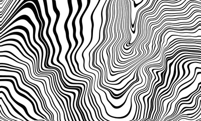 Zebra skin topographic backgrounds and textures with abstract art creations, random black and white waves line background