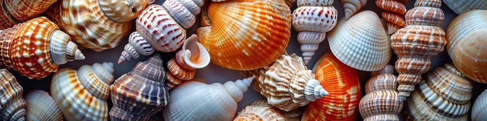  Seashells long wide background. © Yahor Shylau 