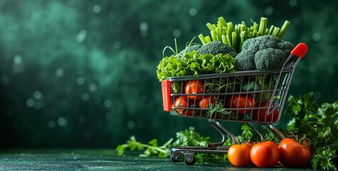 Fresh Produce in a Red Shopping Cart: A Monthly Market Must-Have Generative AI