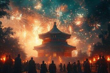 Chinese New Year Celebration: A Spectacular Firework Display Generative AI