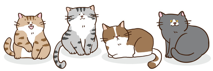 Vector Illustration of Cute Cartoon Cat Characters on Isolated Background