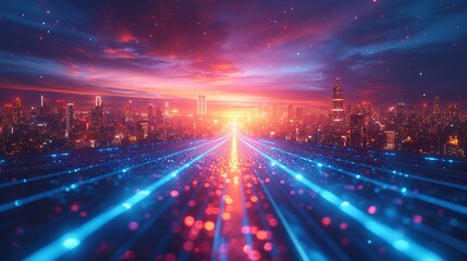 Neon Cityscape: A Glowing Tunnel of Lights in the Sky Generative AI