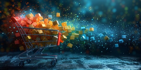 Colorful Blocks Explode in a Shopping Cart Generative AI