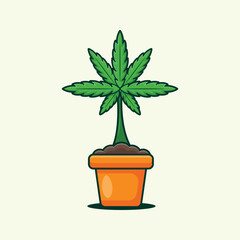marijuana plant in the pot cartoon vector illustration.