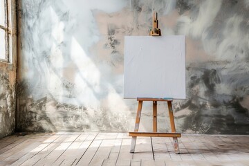 Grunge easel in bright room artistic setting