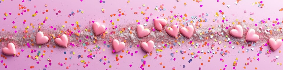 Fototapeta premium Hearts with glitter wide background.