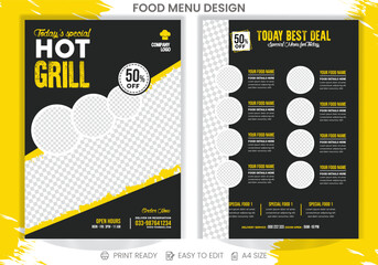 pizza,hot grill or spicy food and barbecue bbq party Fast Food Flyer Design Template cafe and ordering, junk food. Pizza, Burger, french fries flyer template in vector files. - obrazy, fototapety, plakaty