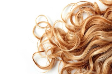 Curly blonde hair on white background Beautiful long blond hair haircut hairstyle Dyed or colored hair hair extension cure treatment concept