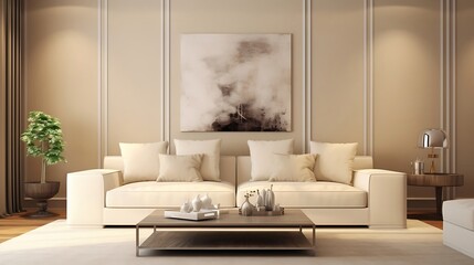interior design of modern living room with two beige sofas