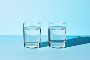 a glass of mineral water drink on a blue background