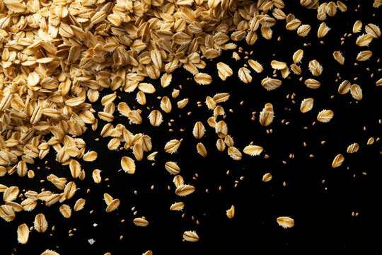 Isolated oat flakes falling on white and black backgrounds - Powered by Adobe