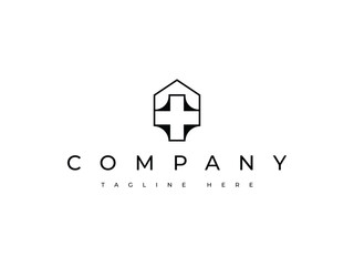 hospital logo. house with medical cross plus logo design