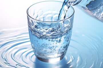 water poured into a transparent glass cup