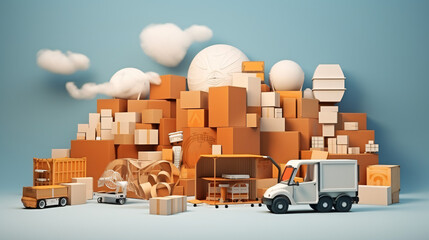 Paper box with logistics - obrazy, fototapety, plakaty