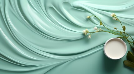 A top view of a serene and calming mint green background, creating a fresh and tranquil ambiance
