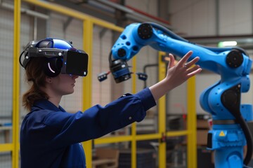 staff member using gesture control to manipulate industrial robot actions