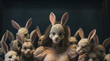 woman wearing a bunny mask