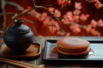 Obraz na płótnie Canvas Japanese pancake with bean paste on a white backdrop