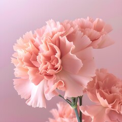 A cluster of pink carnation flowers, their ruffled petals and sweet fragrance adding a touch of femininity against a soft pink background. 