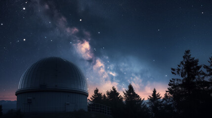 Observatory under a starry night sky.