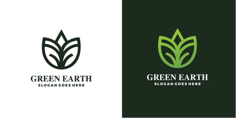 green earth logo design with tree leaf vector icon design template - obrazy, fototapety, plakaty